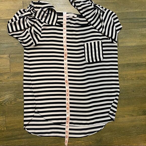 Loft black white stripe lightweight popover Blouse Tunic top M - Picture 8 of 9